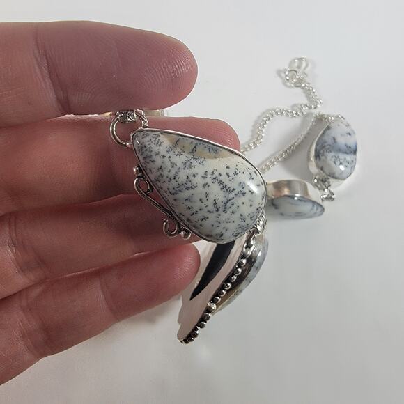 Sterling Silver Necklace with Dendritic Agate Unique Artisan Handcrafted Jewelry - Picture 7 of 10